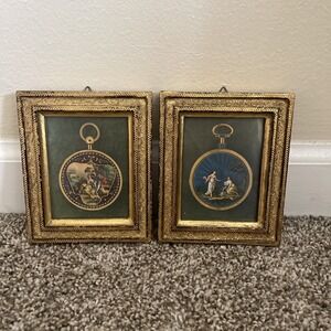 Vintage Renaissance Victorian Silk Pocket watch Art Renaissance Set  Italy 5x4.5